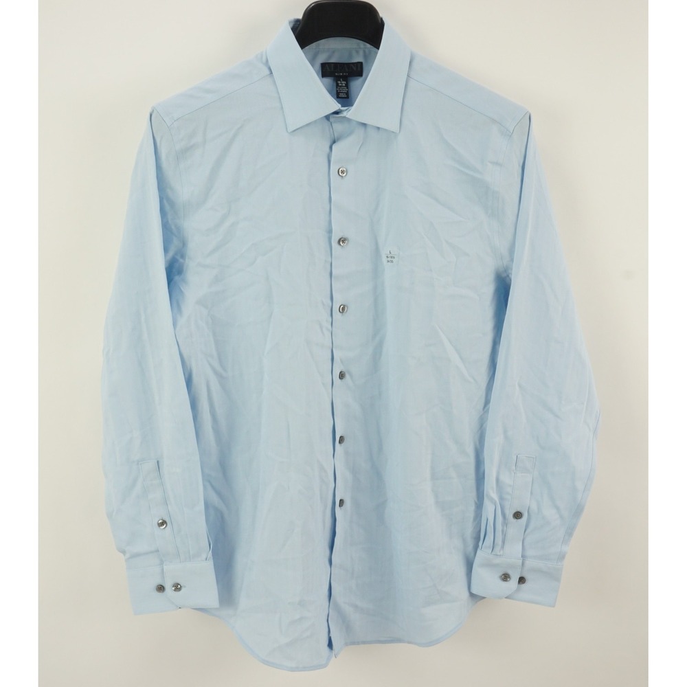 Alfani Men's Large 16 Long Sleeve Light Blue Herringbone Stretch Button Up Shirt